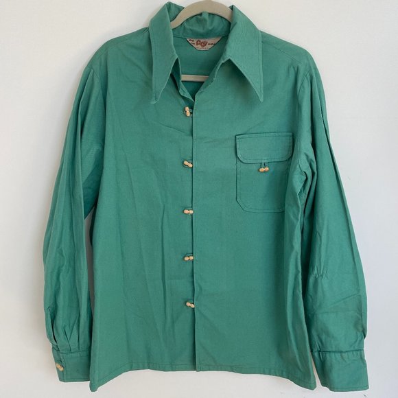 PG’s People Silver/Gulfstream Tops - Vintage 1970s Silver/Gulfstream Pg’s People Long Sleeve Shirt